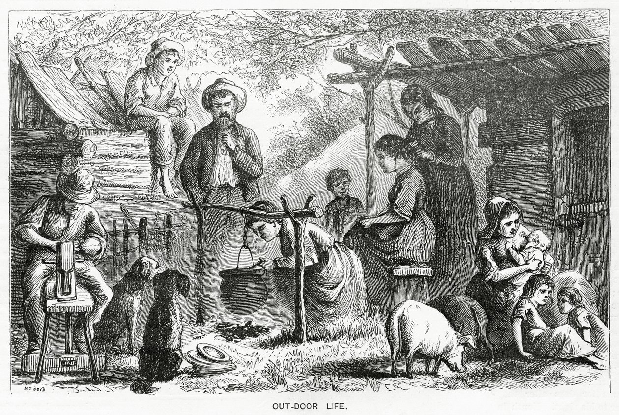 Out-door Life, ilustrace k celovečernímu příběhu, Komunita vyvrženců, z Appletons Journal, 23. března 1872 od American School