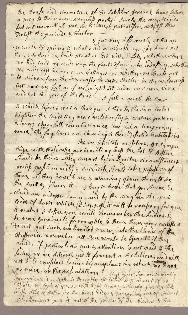 Strana 2, Dopis Abigail Adamsové Johnu Adamsovi, 31. března – 5. dubna 1776 od American School