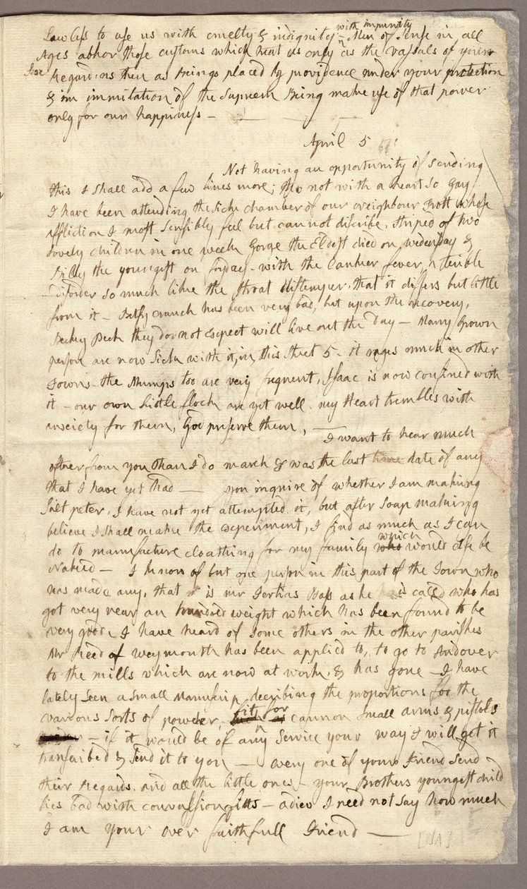 Strana 3, Dopis Abigail Adamsové Johnu Adamsovi, 31. března – 5. dubna 1776 (inkoust na papíře) od American School