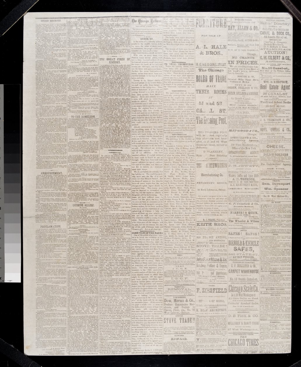 Stránka z Chicago Tribune, 11. října 1871 (novinový tisk) od American School