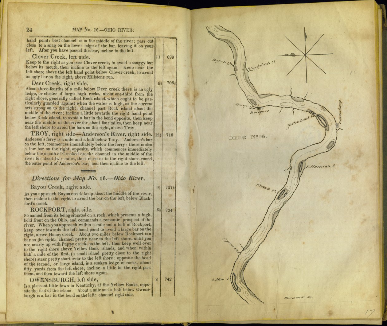 Stránky z The Western Pilot..., Samuel Cummings, publikoval G. Conclin, Cincinnati, 1847 od American School