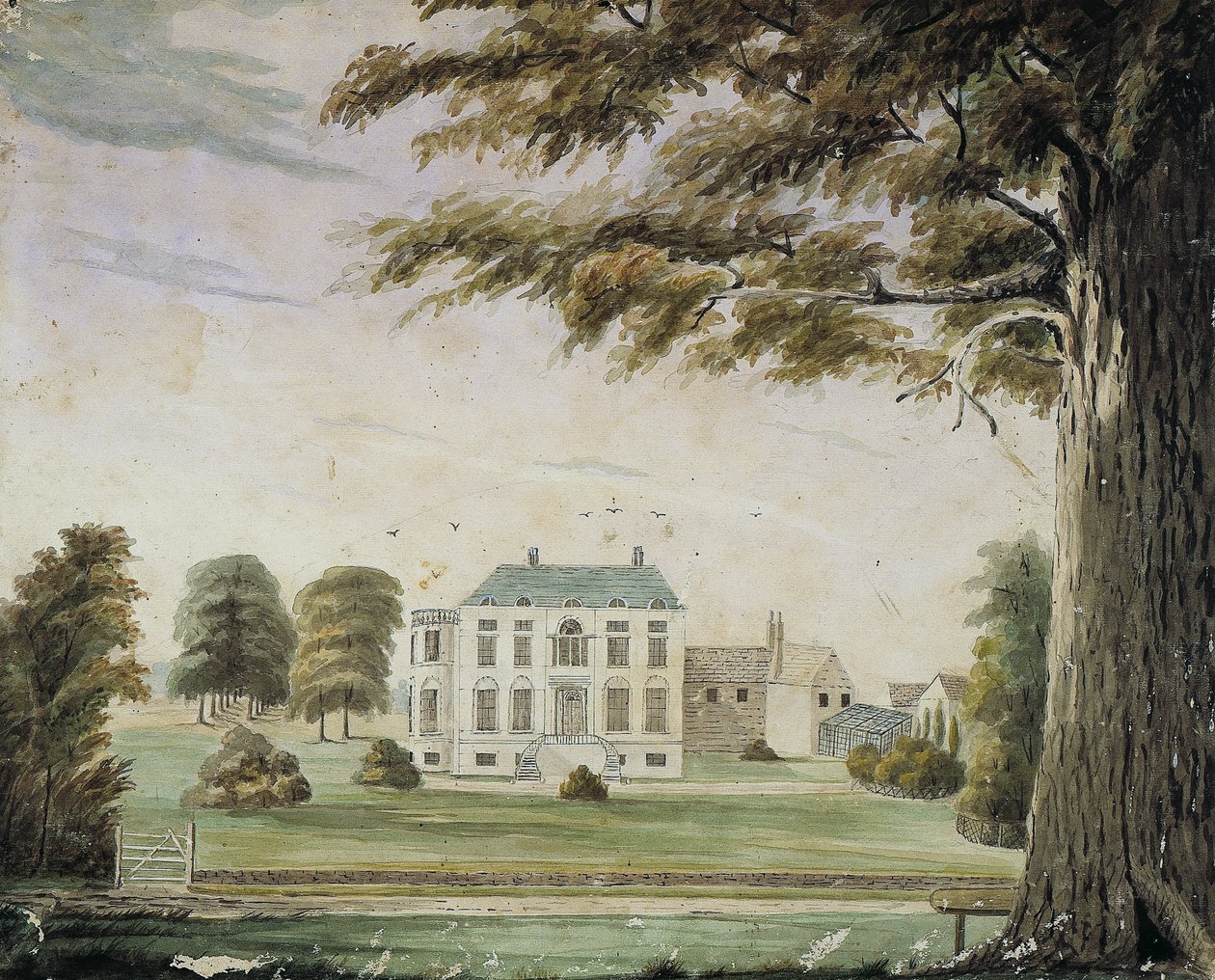 Park House, Anglie: Domov Richarda Flowera, otce George Flowera (akvarel na papíře připevněný na desce) od American School