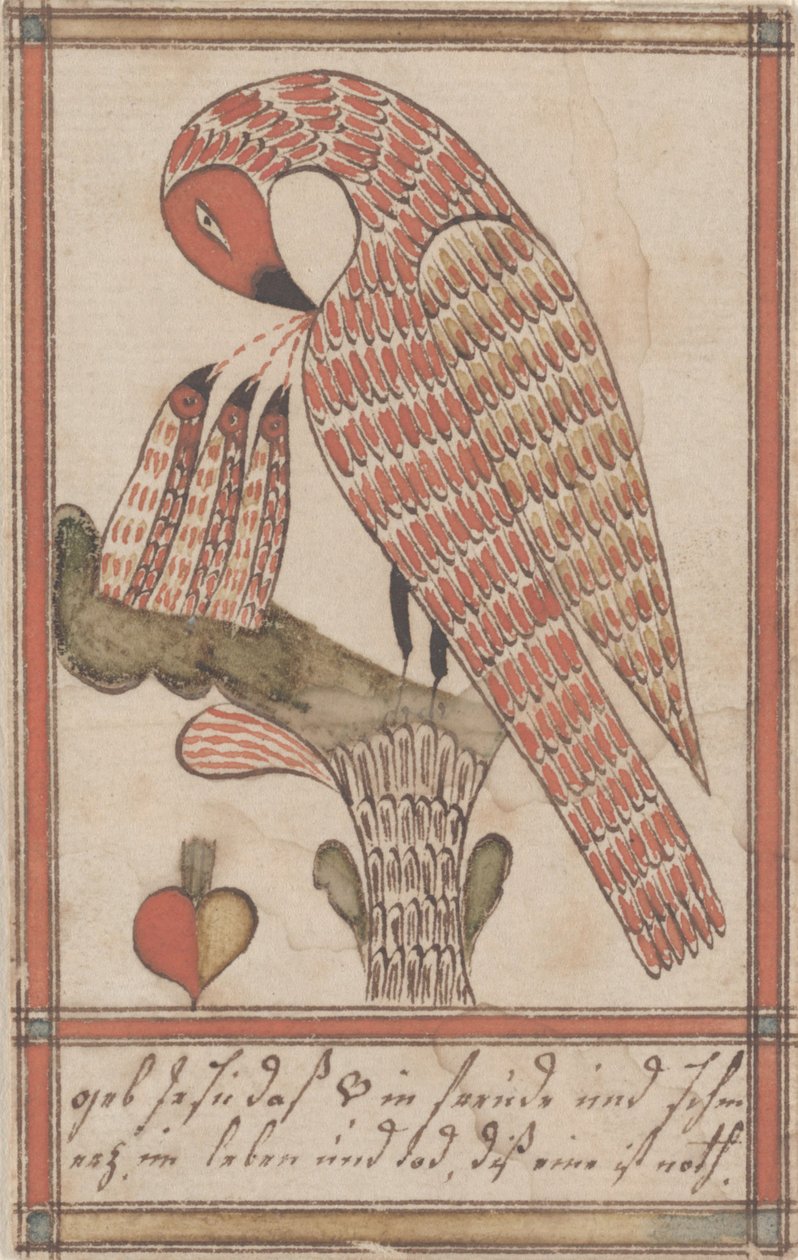 Pelican in its Piety, cca 1800 (inkoust & wc na papíře) od American School