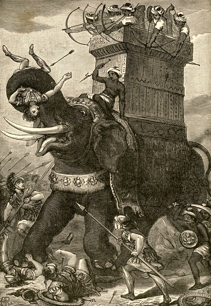 Perský válečný slon v bitvě od American School