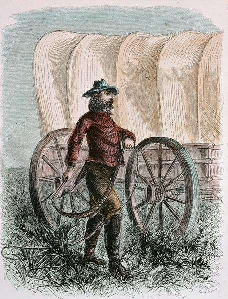 Pioneer Bullcracker drží svůj bič na býka (rytina) od American School