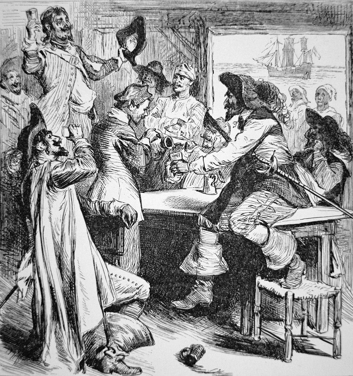Piráti na kolotoči v Charlestonu (rytina) od American School