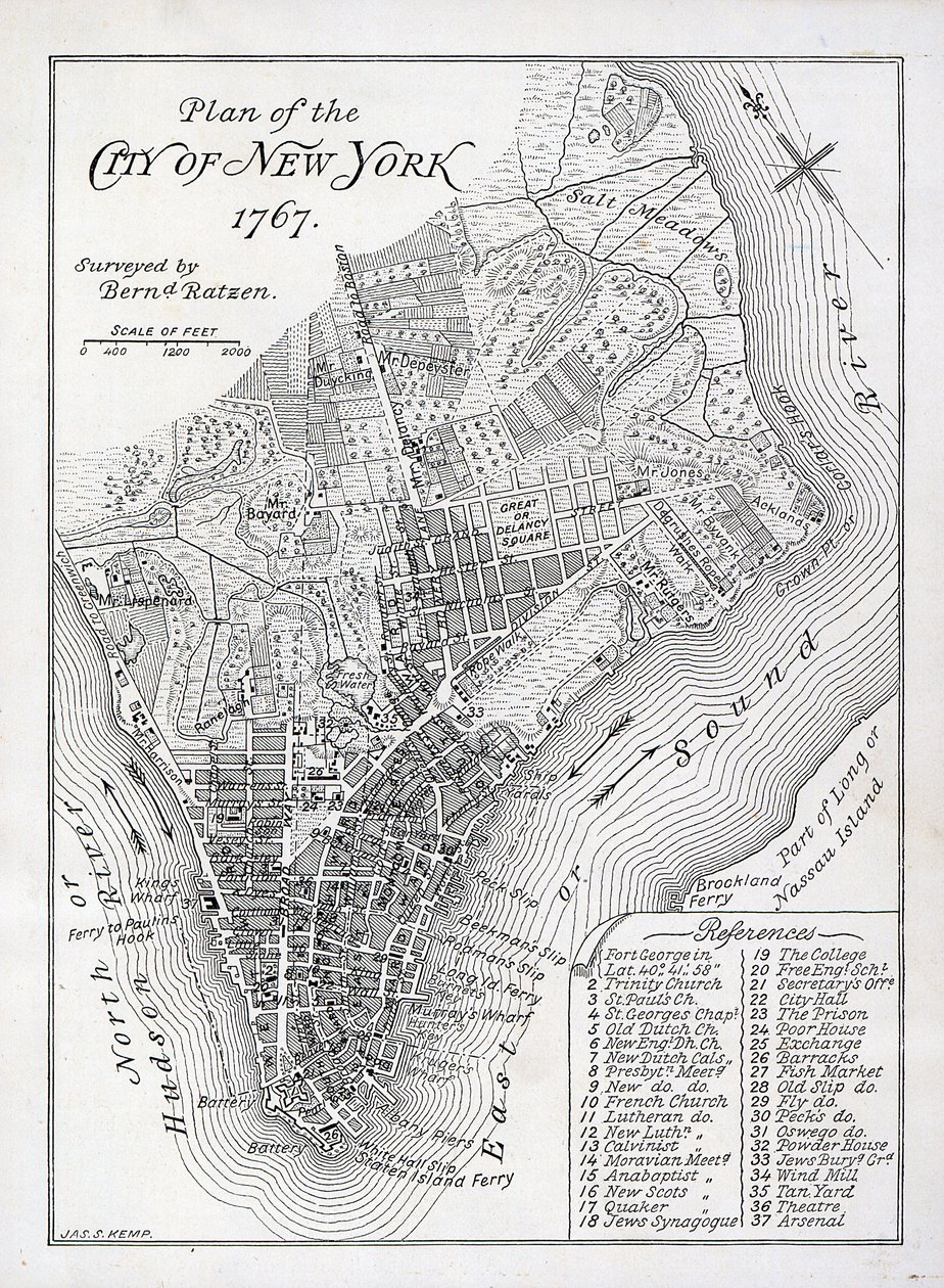 Plán města New York v roce 1767 (litho) od American School
