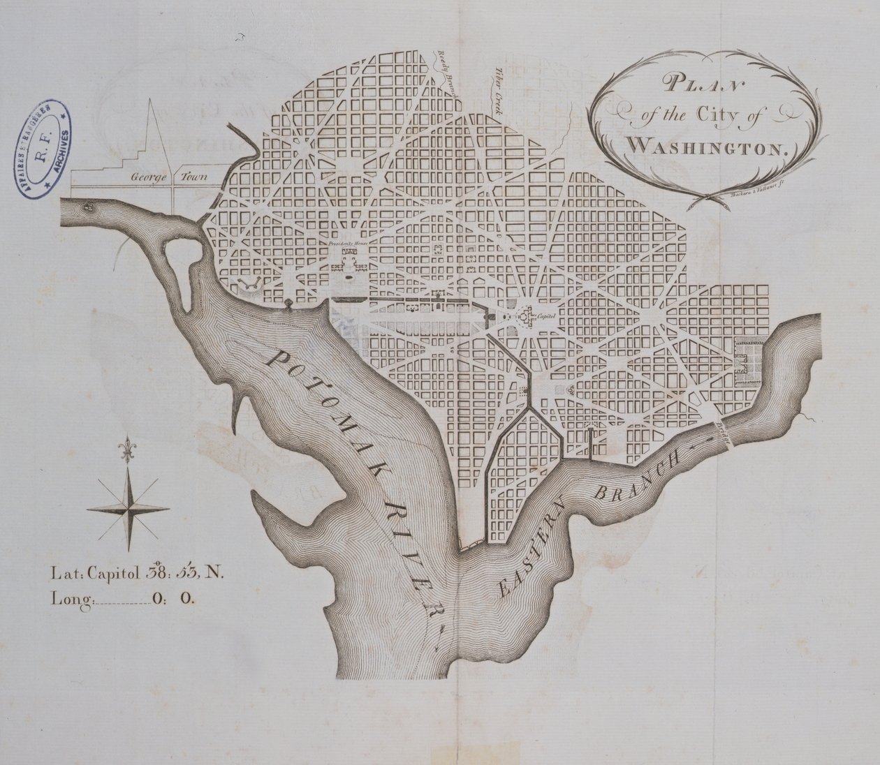 Plán města Washington, jak byl původně stanoven v roce 1793 od American School