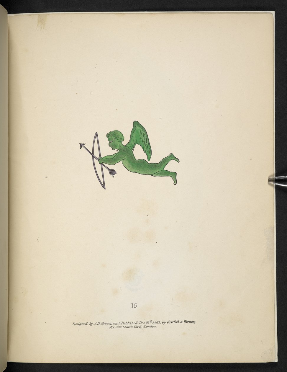 Talíř 15. Zelená figurka Amora.  Spectropia; nebo, Překvapivé spektrální iluze ukazující duchy všude a jakékoliv barvy atd. ser. 1.  J.H. Hnědý  1864 od American School