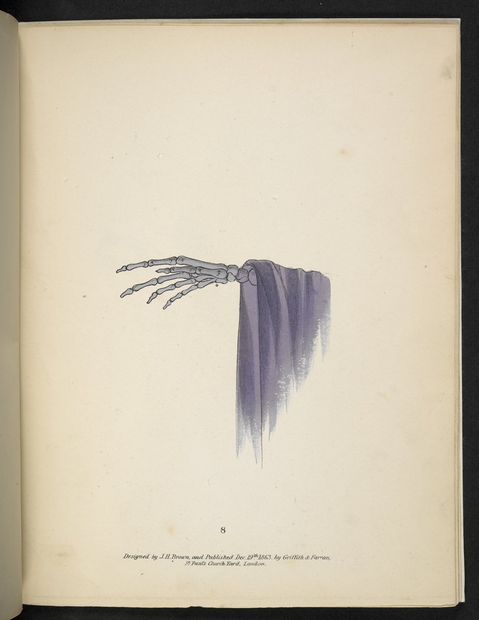 Talíř 8. Kosterní ruka.  Spectropia; nebo, Překvapivé spektrální iluze zobrazující duchy všude a jakékoli barvy atd. ser. 1.  J.H. Hnědý  1864 od American School
