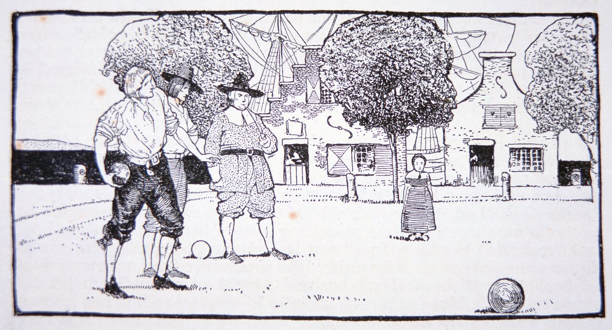 Hrací mísy v Novém Amsterdamu v 17. století (litho) od American School