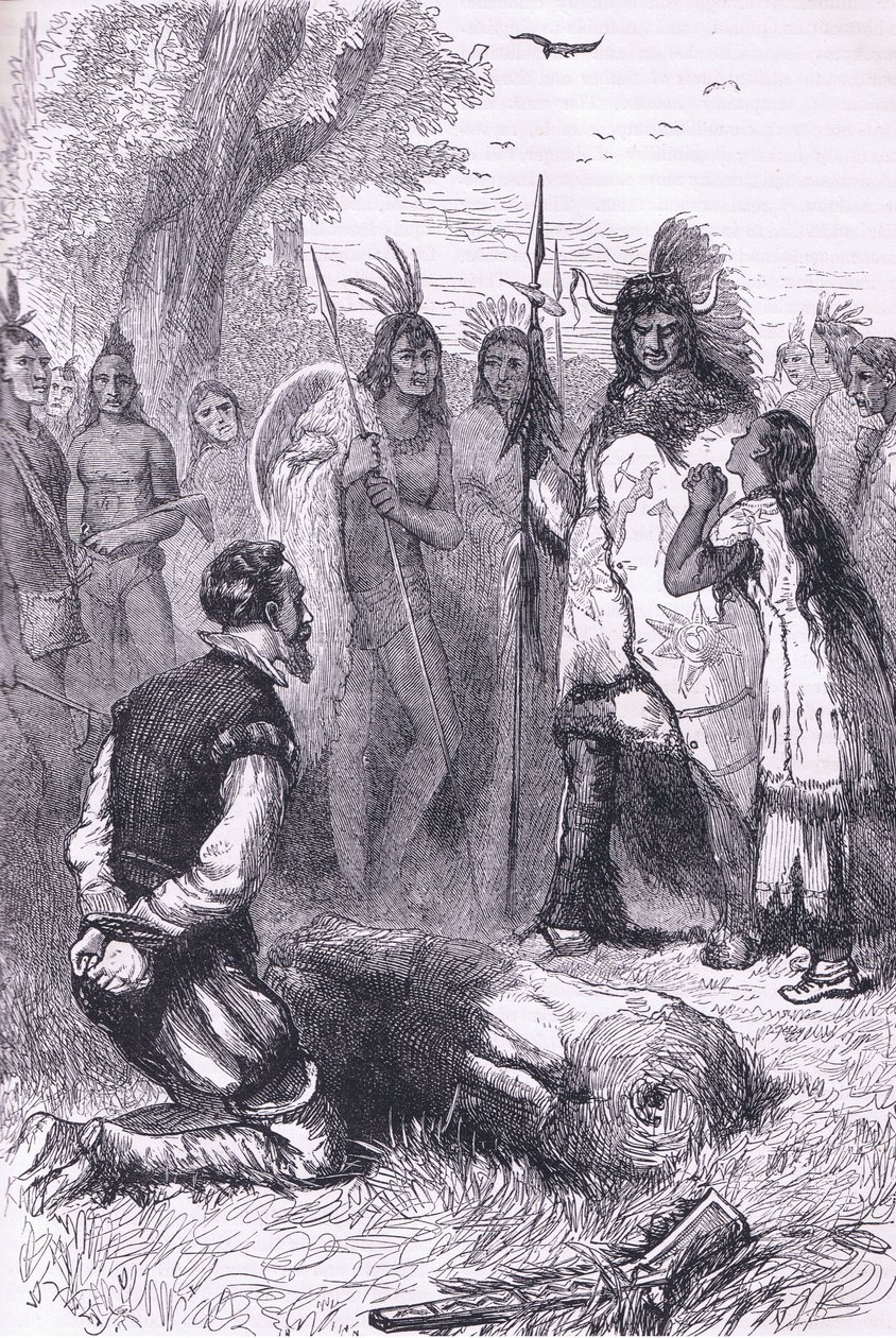 Pocahontas zachrání život kapitána Smithe, ilustrace z Cassell