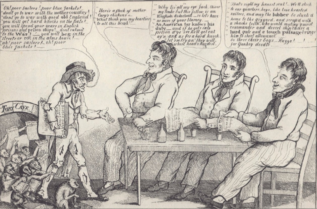 Politická karikatura v předvečer války 1812, cca 1812 (litho) od American School