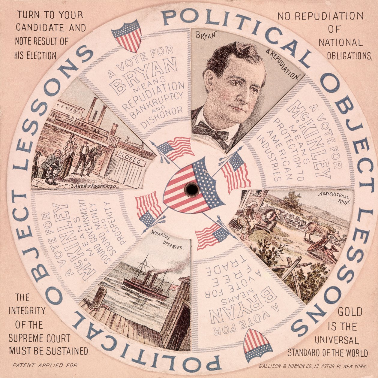Political Object Lessons, plakát americké prezidentské kampaně pro Williama McKinleyho (1843-1901) kolem roku 1897 od American School