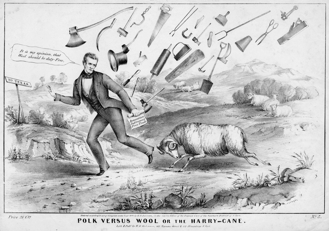 Polk versus vlna, aneb The Harry-cane, publikoval H R Robinson, New York, 1844 od American School