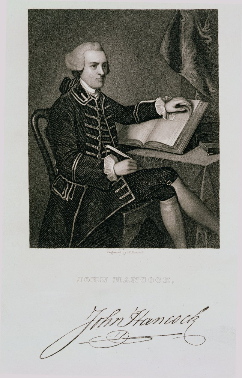 Portrét Johna Hancocka, vyrytý Johnem B. Forrestem (1814-70) od American School