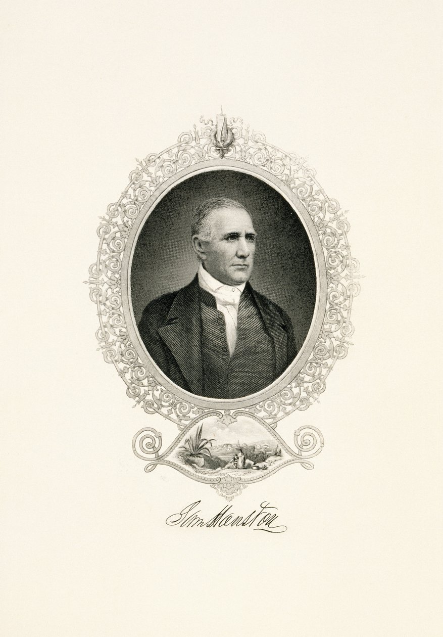 Portrét Sama Houstona s výhledem na město, c. 1855-c. 1860 (rytina s ocelovým lícem na tkaném papíře) od American School