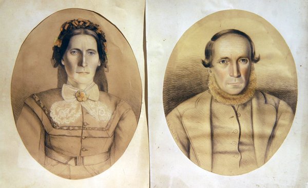 Portrét manžela a manželky, kolem roku 1880 (barevné křídy na papíře) od American School