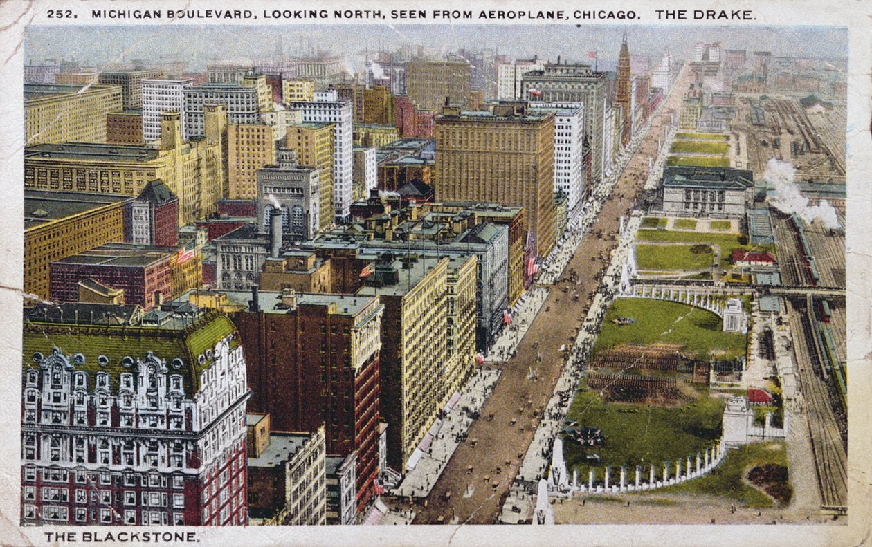 Pohlednice zobrazující Michigan Boulevard, Chicago, c.1930 od American School