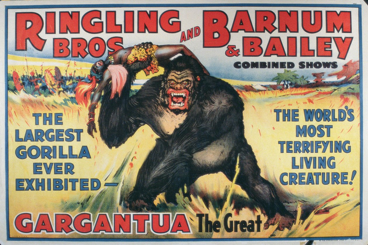 Plakát s reklamou na Gargantua Velikého na „Ringling Bros. and Barnum & Bailey Combined Shows“ (barevné lito) od American School