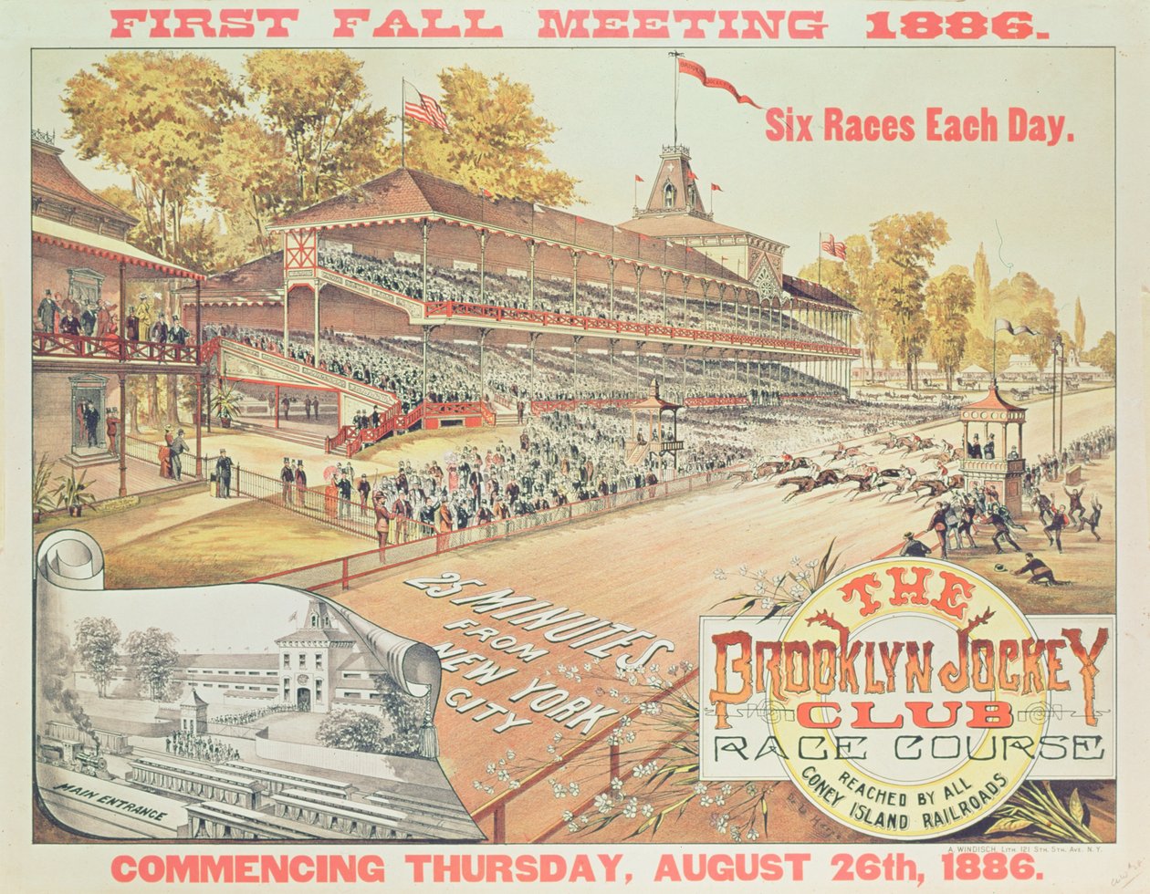Plakátová reklama The Brooklyn Jockey Club Race Course, 1886 od American School