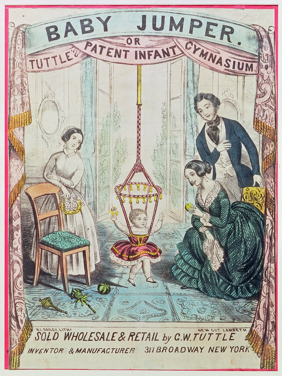 Plakát inzerující Baby Jumper nebo Tuttes Patent Infant Gym, publikoval W.J. Dailey od American School