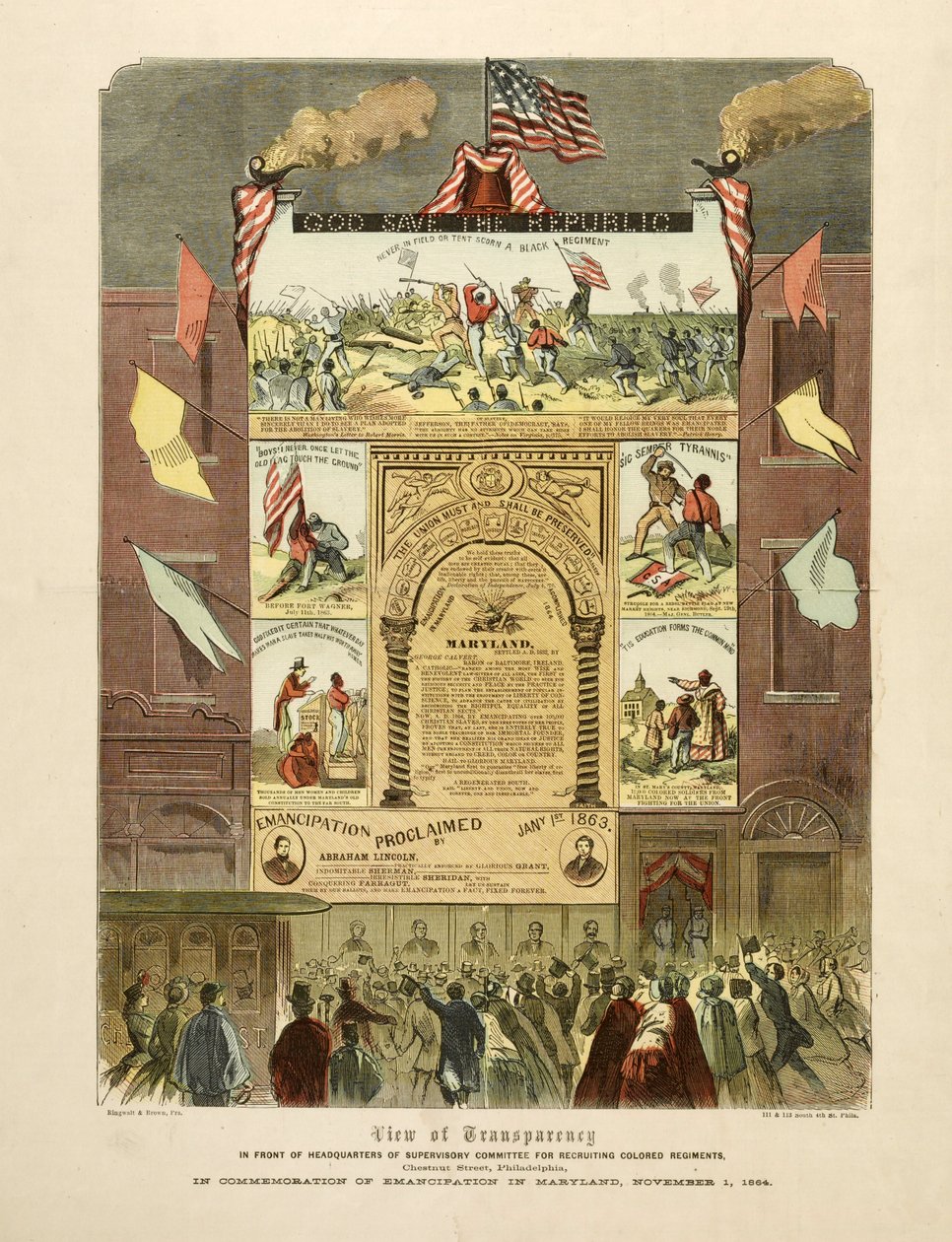 Plakát oslavující „Emancipaci v Marylandu, 1. listopadu od American School