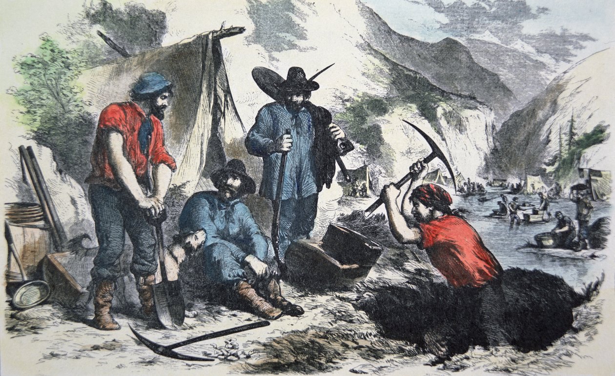 Prospektoři během kalifornské zlaté horečky v roce 1849 (barevné lito) od American School