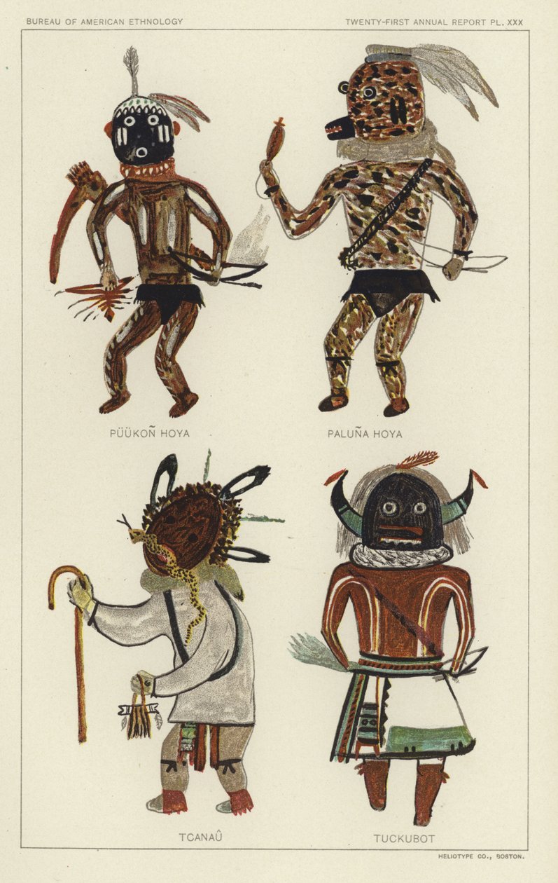 Puukon Hoya, Paluna Hoya, Tcanau, Tuckubot (barevná litografie) od American School