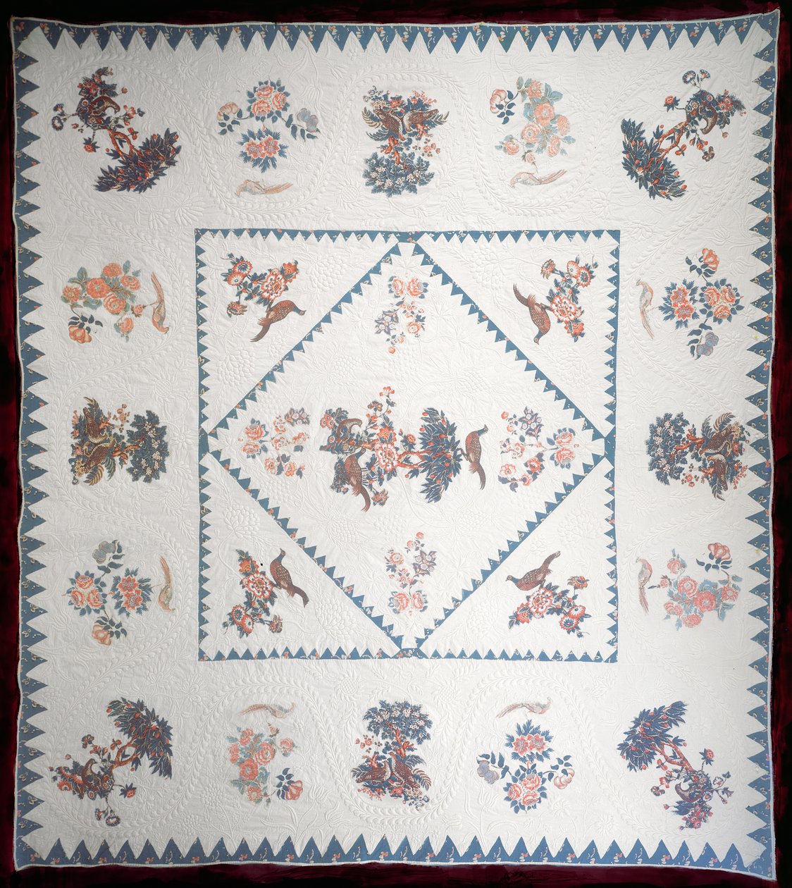 Přikrývka z Broderie Perse, cca 1800 (aplikovaná, potištěná bavlna na přikrývce) od American School