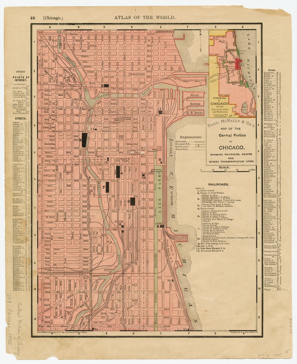 Mapa centrální části Chicaga, Illinois od Rand McNally  Company od American School