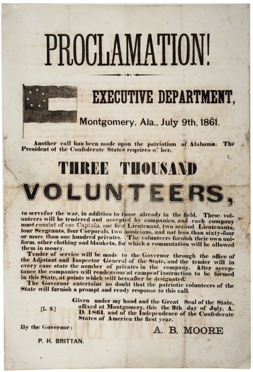 Náborová část s žádostí o tři tisíce dobrovolníků, 9. července 1861 od American School