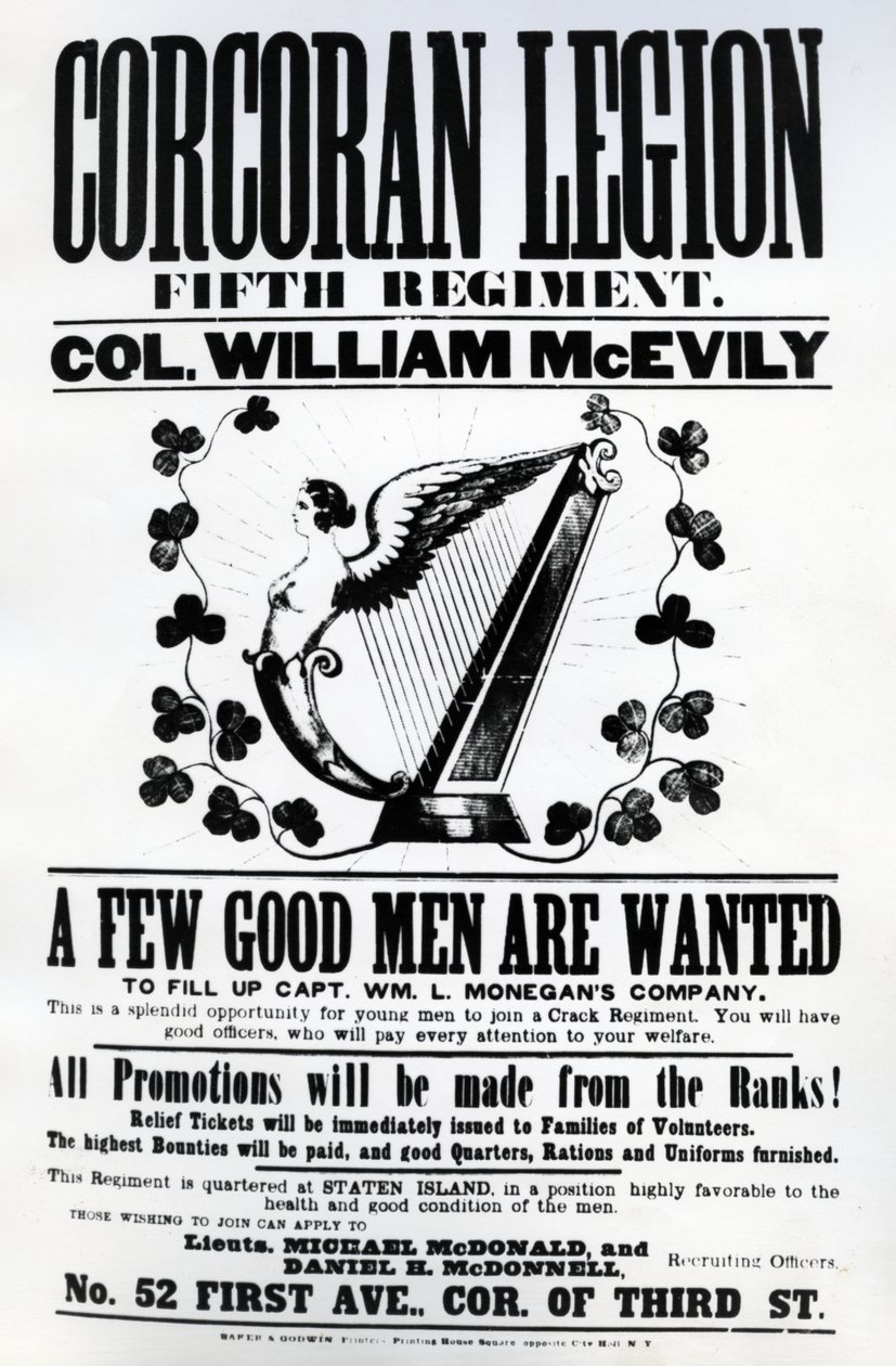 Náborový plakát pro Corcoran Legion, 1862 (tištěný papír) od American School