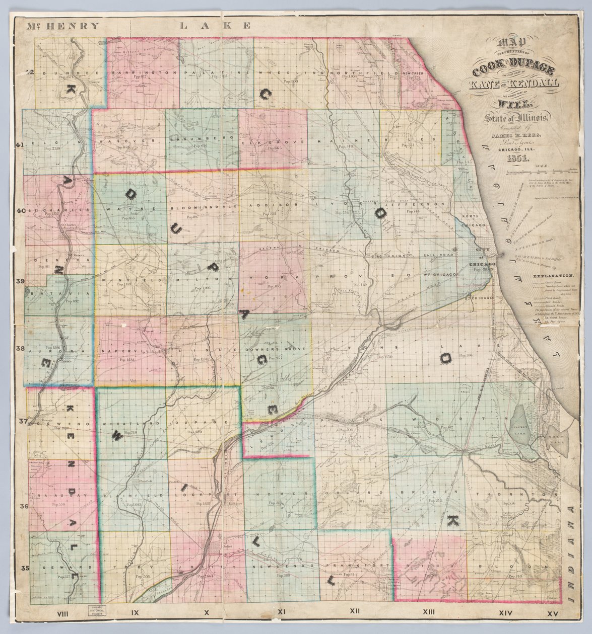 Reesova mapa okresů Cook a DuPage od American School