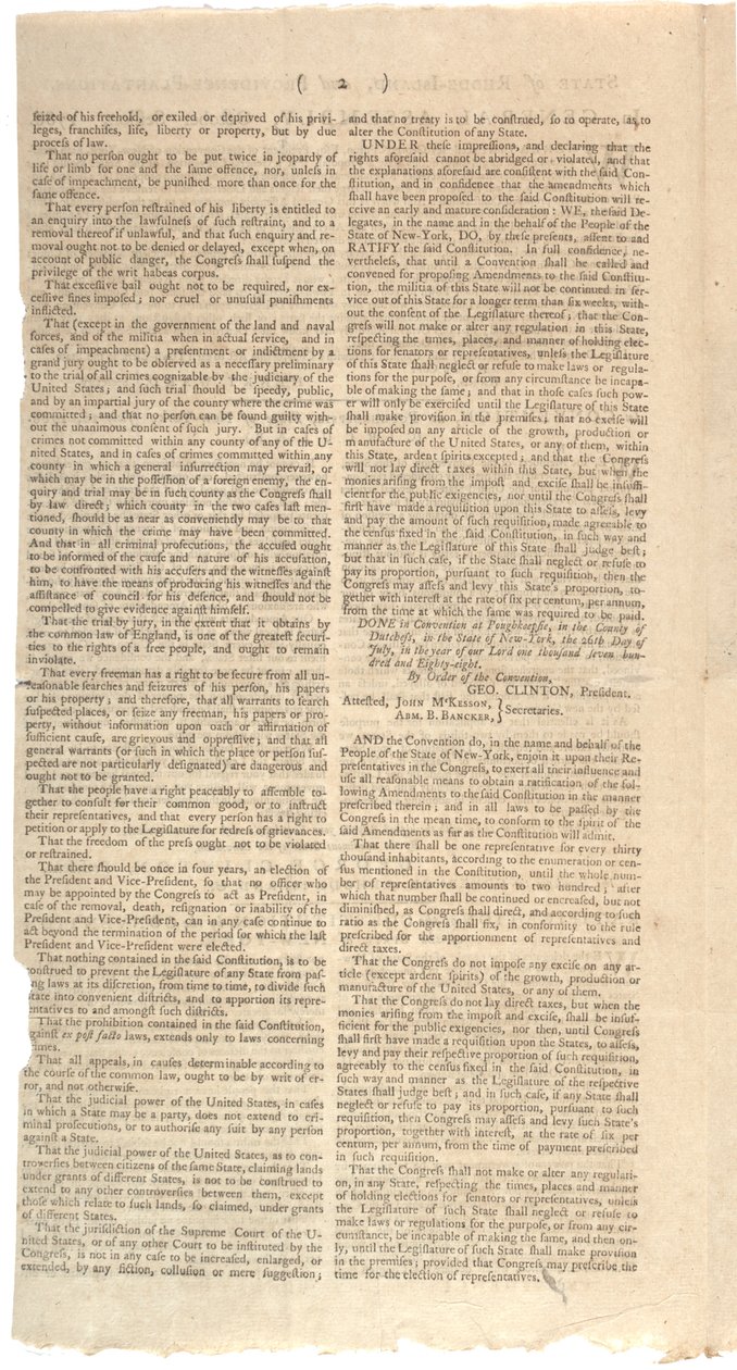 Usnesení tisknoucí návrh NYS na změny ústavy, říjen 1788 od American School
