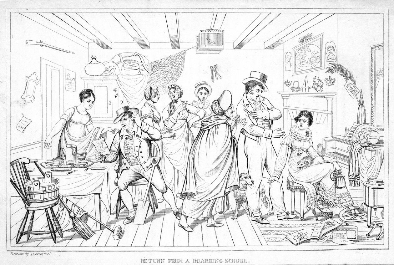 Návrat z internátní školy, z Analectic Magazine, v.2., 1820 (viz 257118) od American School