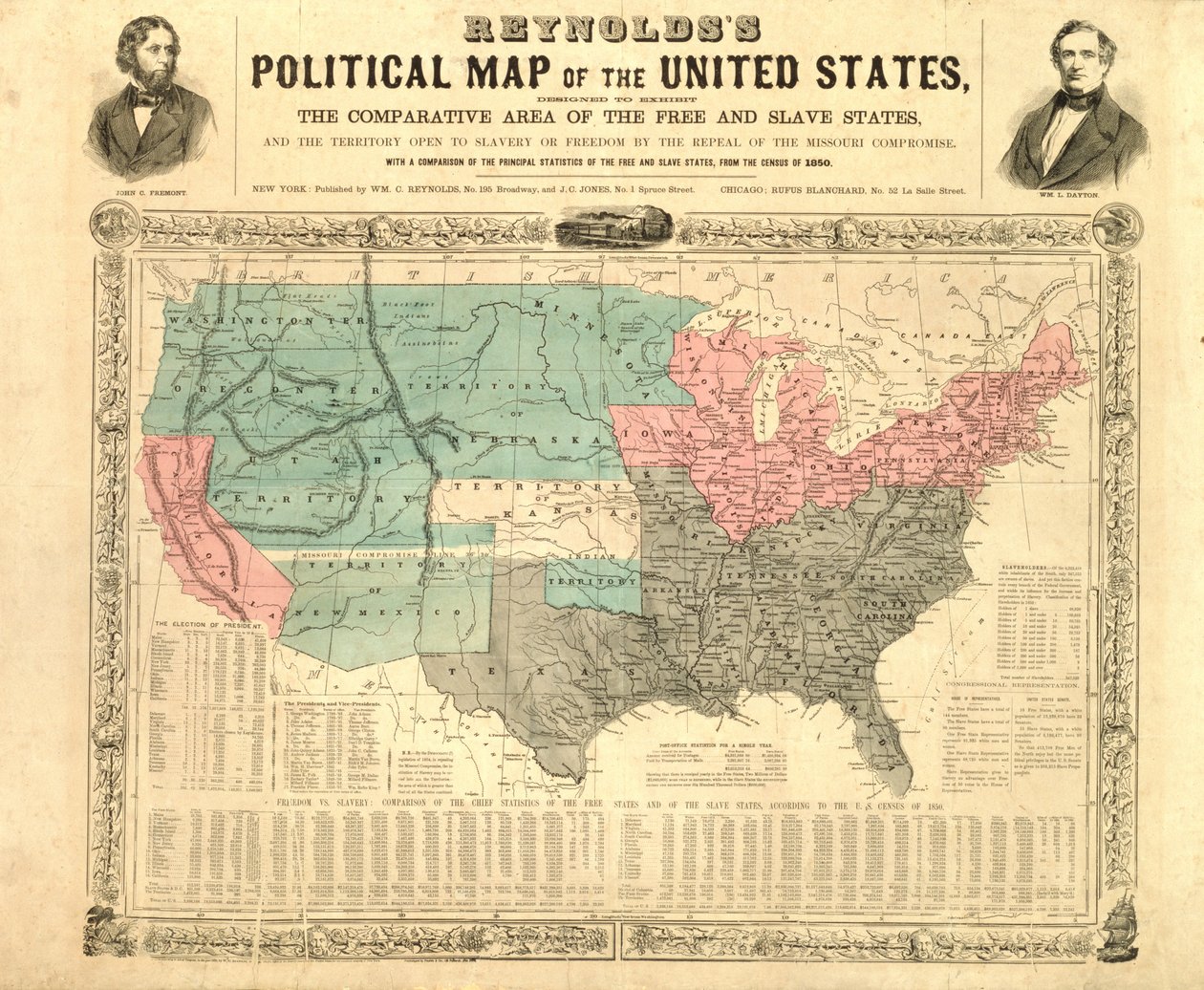 Reynoldssova politická mapa Spojených států, kolem roku 1850 od American School