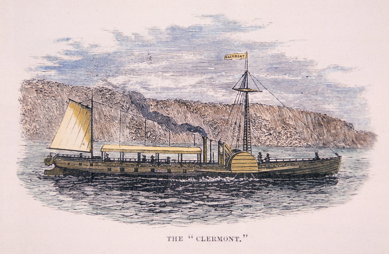 Parník Roberta Fultona (1765-1815) „Clermont“ na řece Hudson, New York od American School