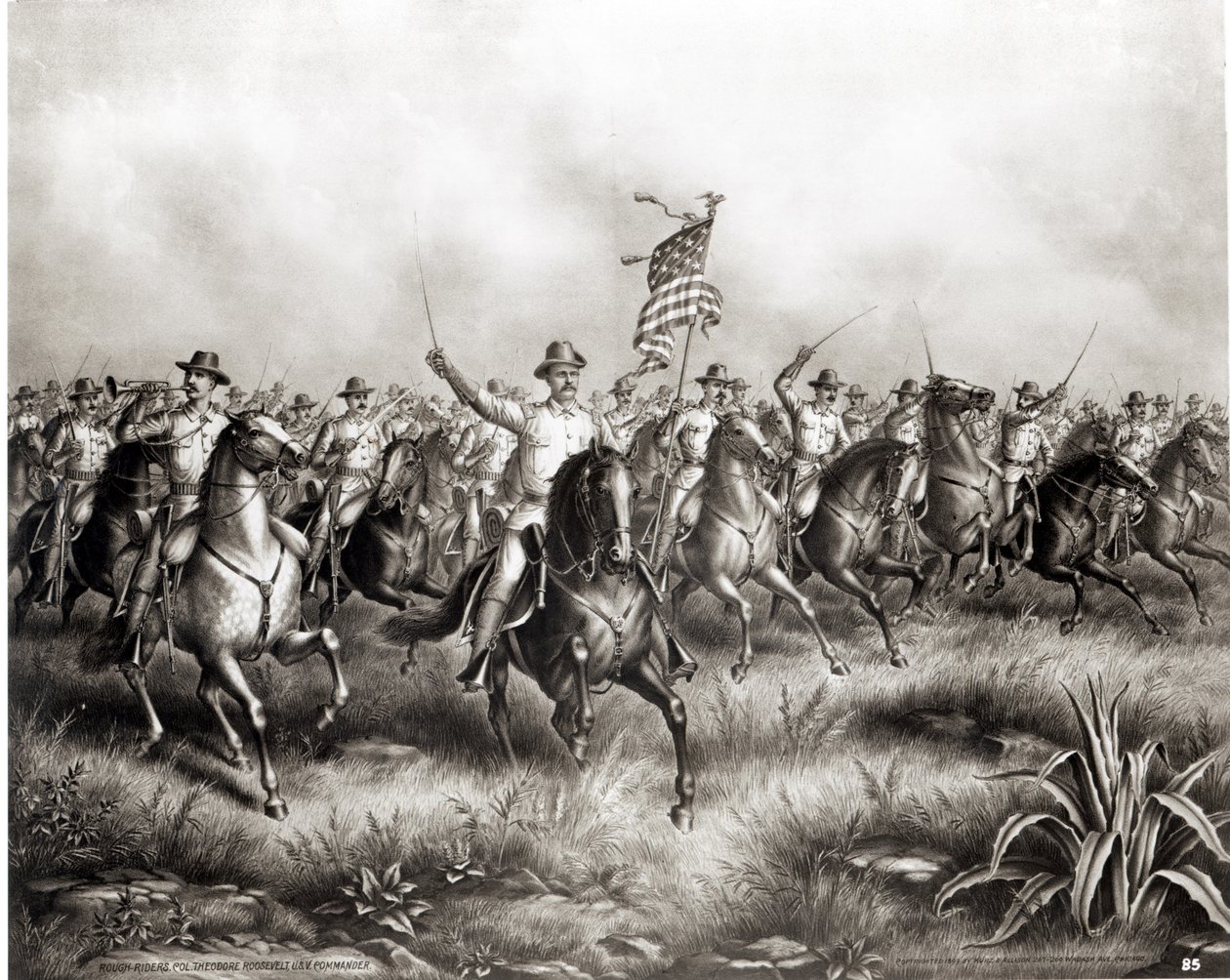 Rough Riders: Plukovník Theodore Roosevelt, americký velitel na San Juan Hill, Santiago, Kuba, 1898 od American School