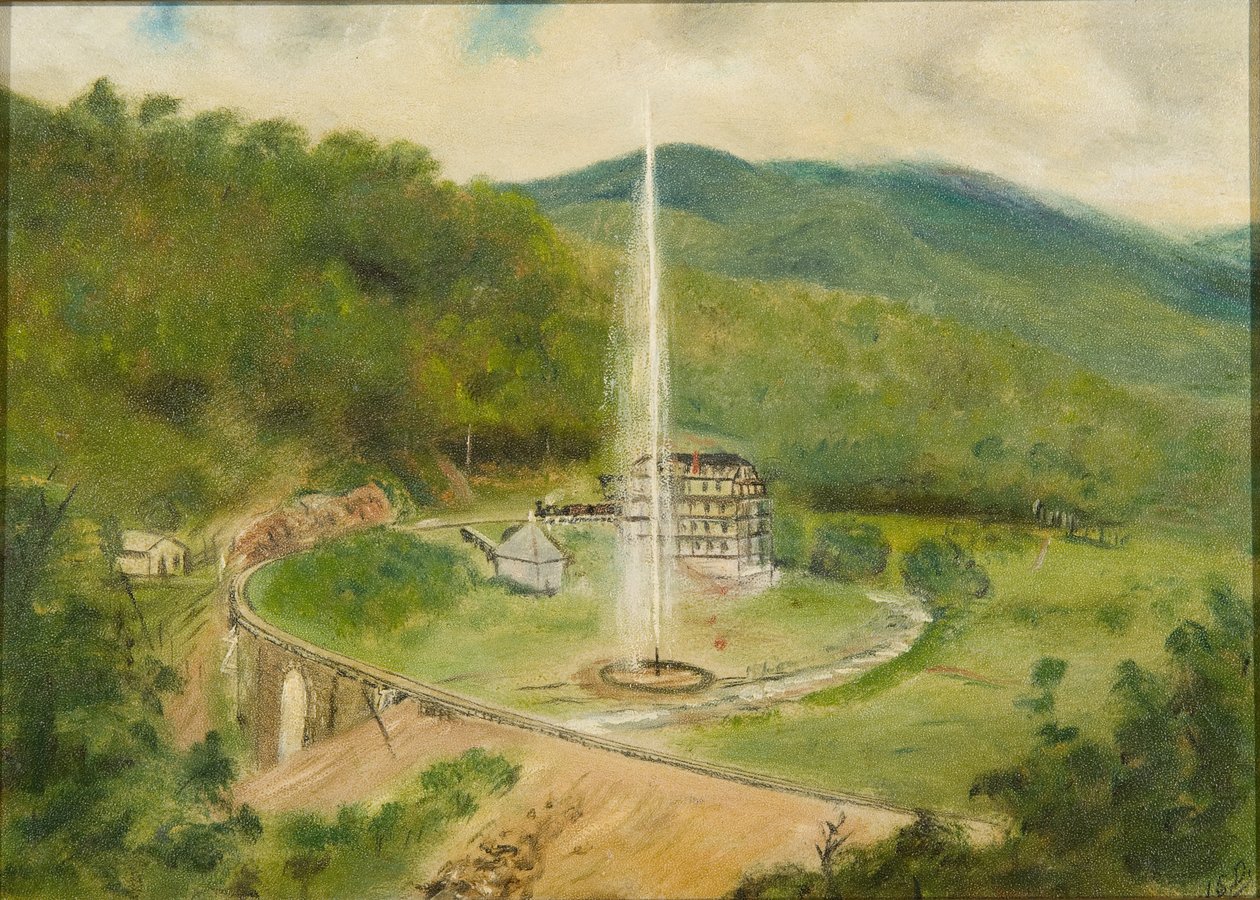Round Knob Inn and the Fountain, c.1882 (olej na palubě) od American School