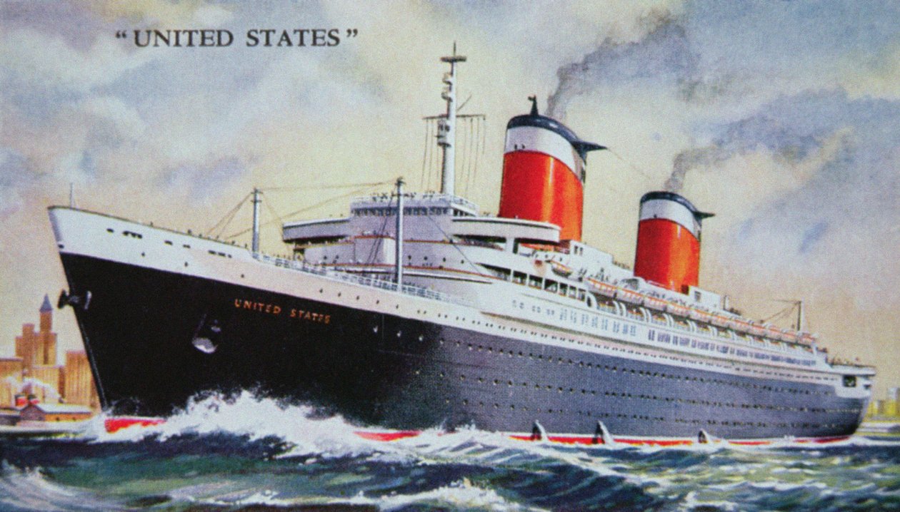 SS United States Maiden Voyage v roce 1952 (barevné lito) od American School