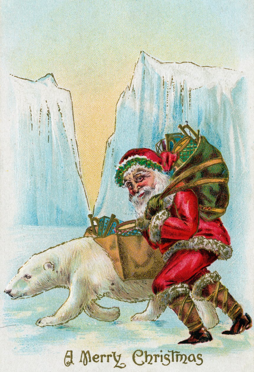Santa Claus s ledním medvědem na severním pólu od American School