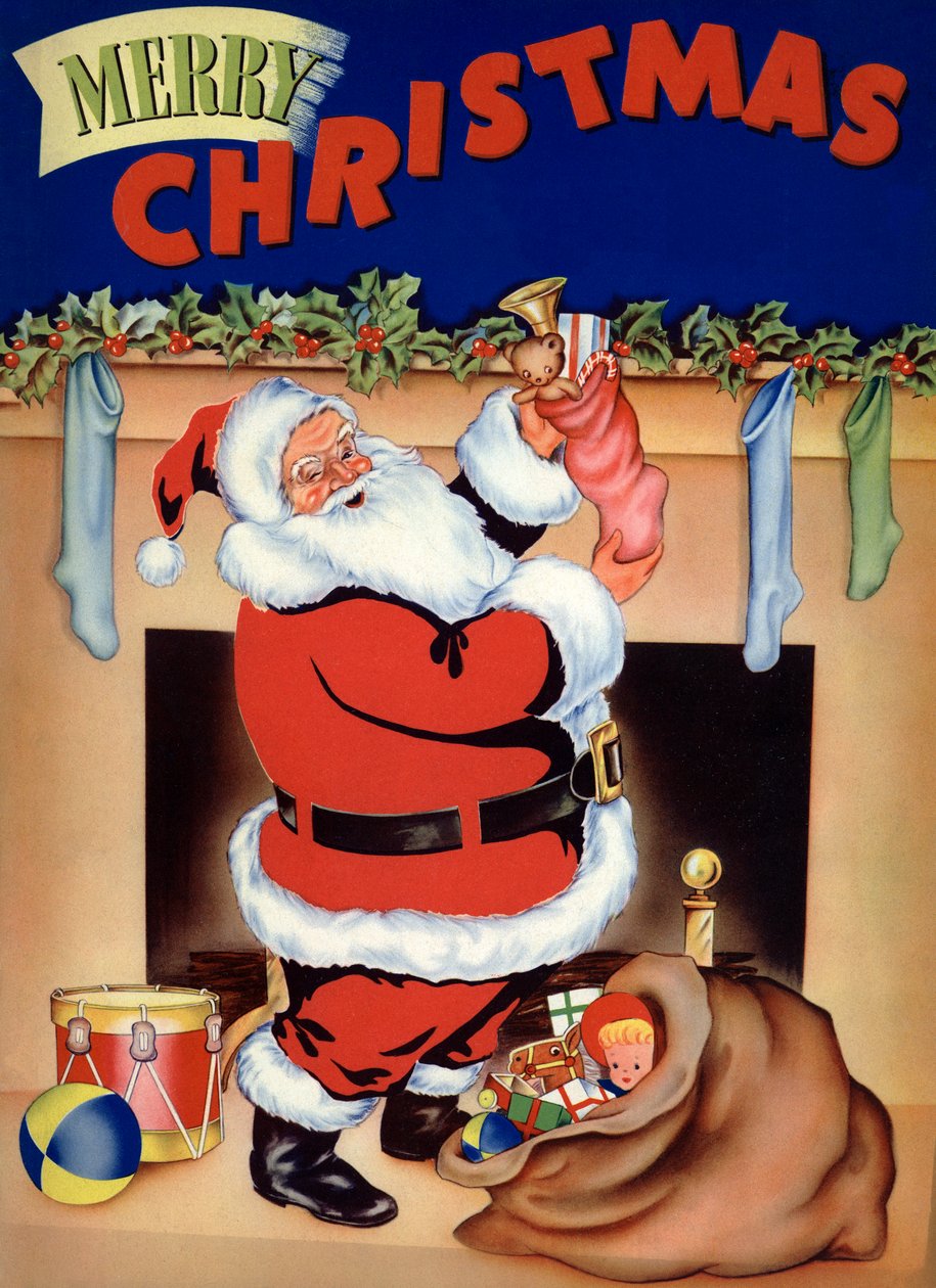 Santa na Štědrý den plní punčochy hračkami od American School