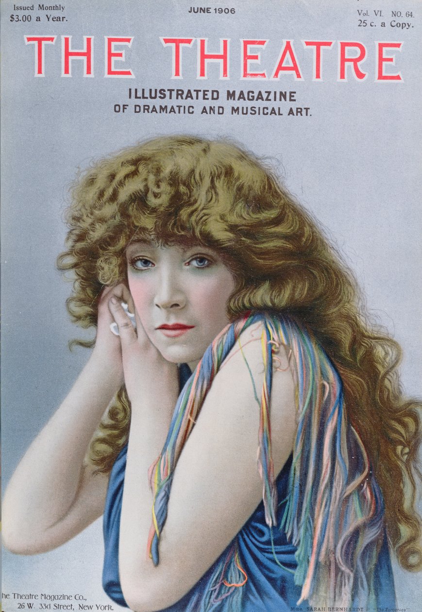 Sarah Bernhardt v roli Čarodějky, hra Sardou, titulní ilustrace časopisu Theater, červen 1906 od American School