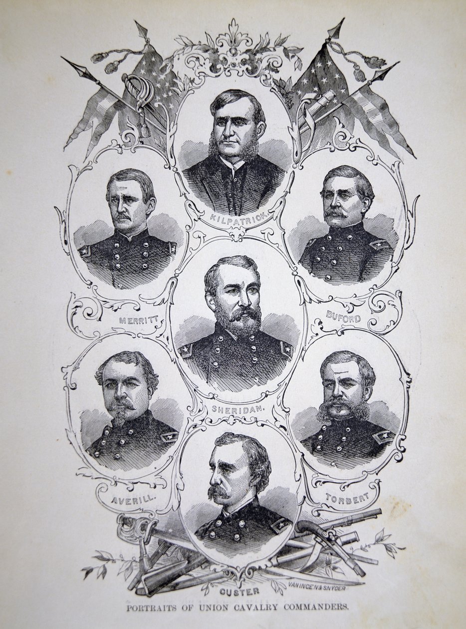 Sedm portrétů předních velitelů kavalérie armády Unie (litho) od American School