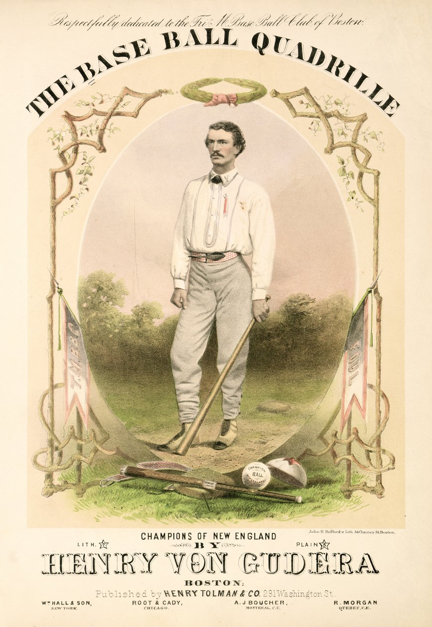 Notový obal pro The Base Ball Quadrille napsal Henry von Gudera a vydal Henry Tolman & Co. vydal Henry Tolman & Co. od American School