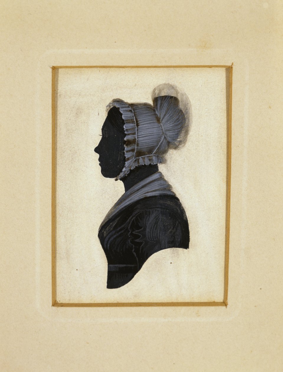 Silueta dámy, c. 1830-1840 (černý inkoust s hnědou a bílou křídou na tkaném papíře) od American School