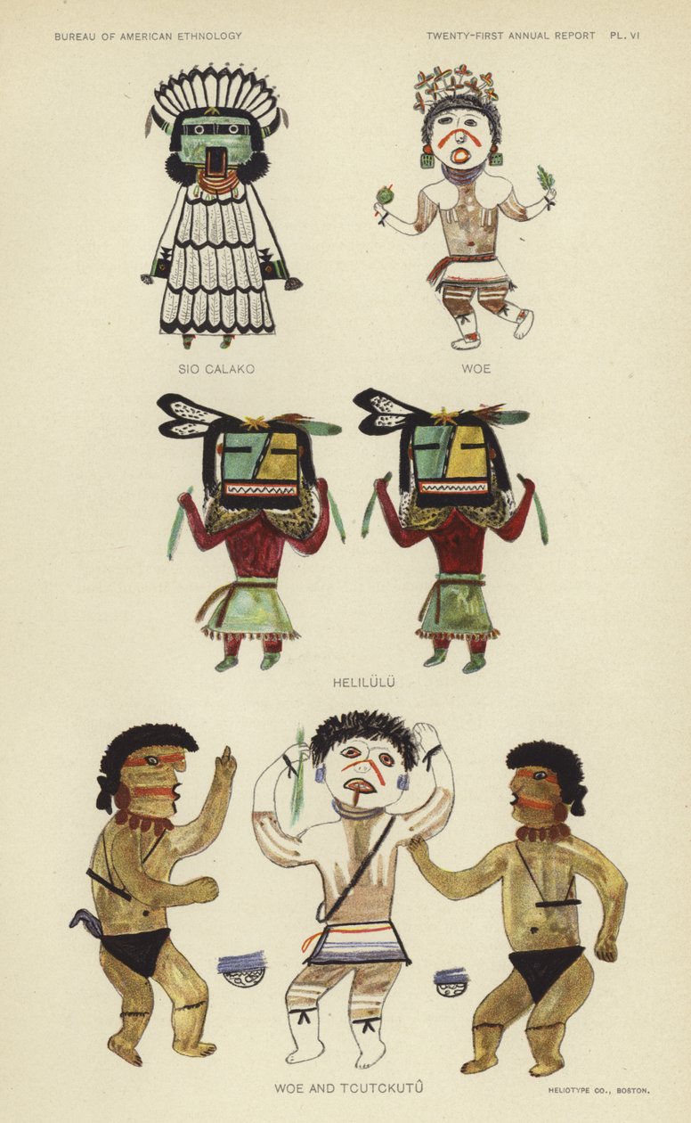 Sio Calako, Woe, Helilulu, Woe a Tcutckutu (barevná litografie) od American School