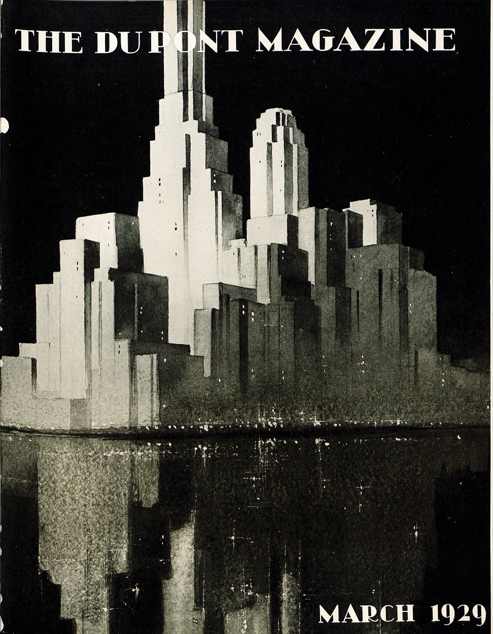 Mrakodrapy, přední strana časopisu DuPont Magazine, březen 1929 od American School