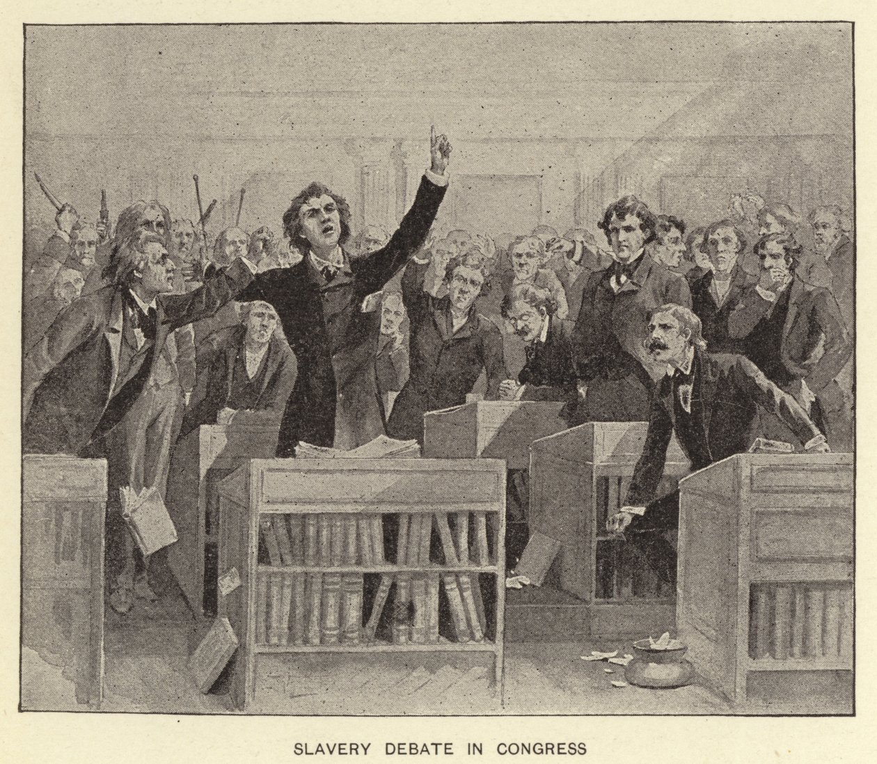 Debata o otroctví v Kongresu (litografie) od American School